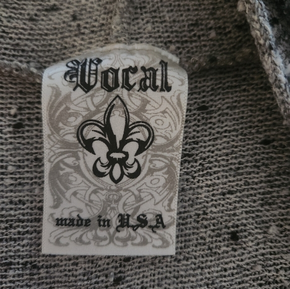 Vocal Goth Gray Hooded Cardigan with Black Pattern - Picture 3 of 6